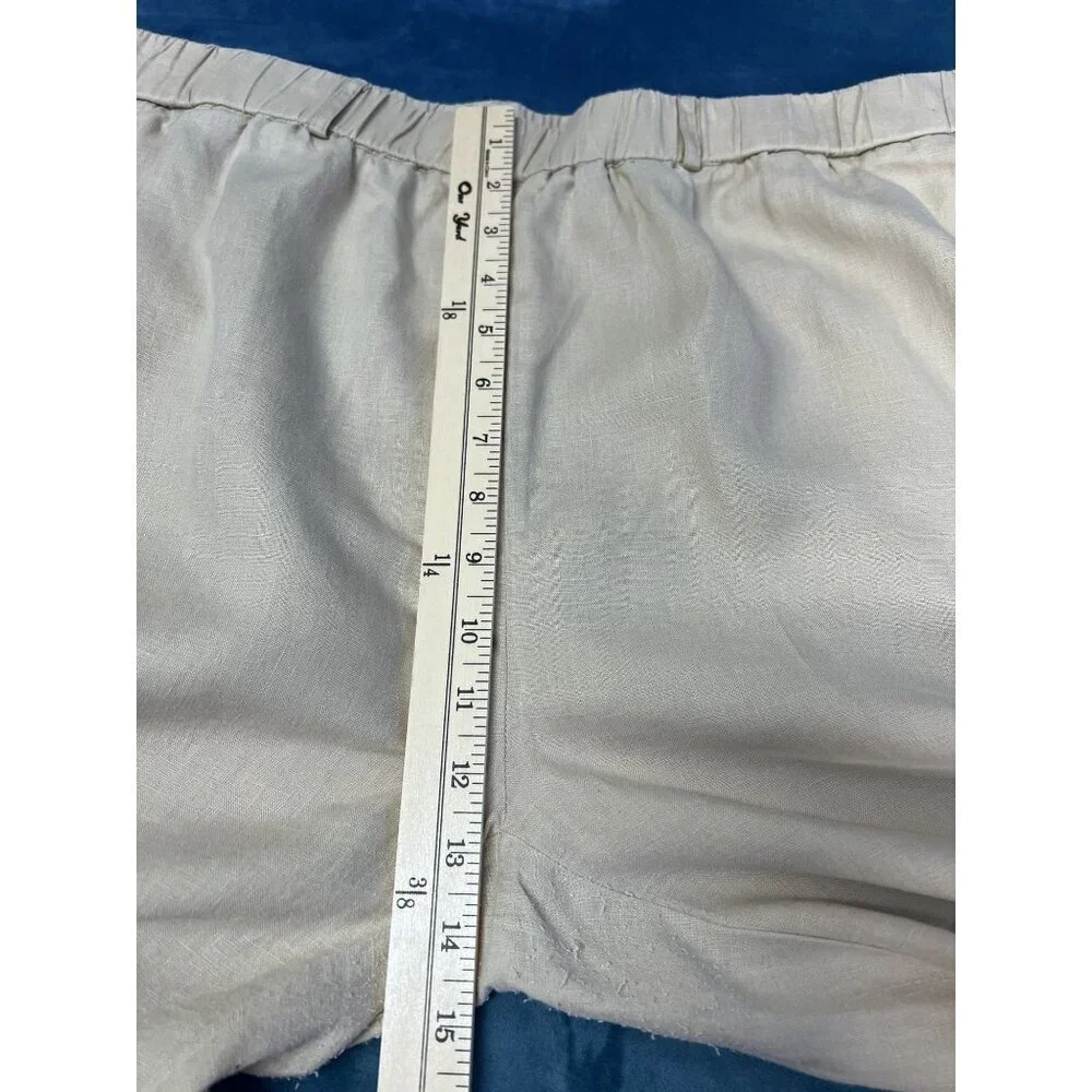 Quince Straight-Leg Pants Women XL Beige Natural Linen Elastic Waist Relax Resor